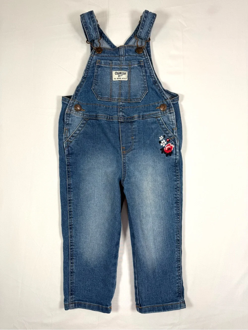OSHKOSH B’GOSH Girls Floral Embroidered Denim Overalls 2T Cottagecore Western